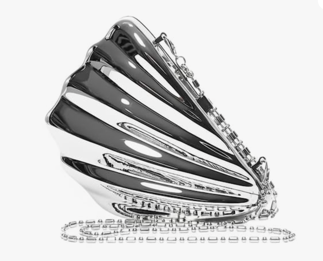 Shell Shaped Metal Hand Bag in Silver